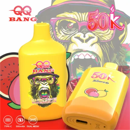 QQ Bang 50000 Puffs - jednorazowy e-papieros Dual Mesh z USB-C - wariant QQ BANG 50000 Puffs Mango Peach Watermelon