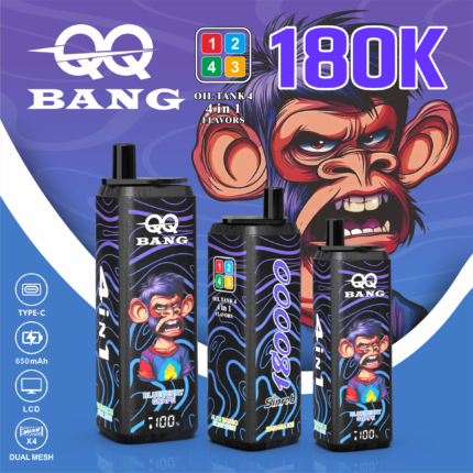 QQ Bang 180K Puffs - jednorazowy vape 4 w 1 z LCD Display - wariant VapePurchase qq bang 180000 180k puffs banana ice watermelon bubblegum blueberry grape aloe mango melon